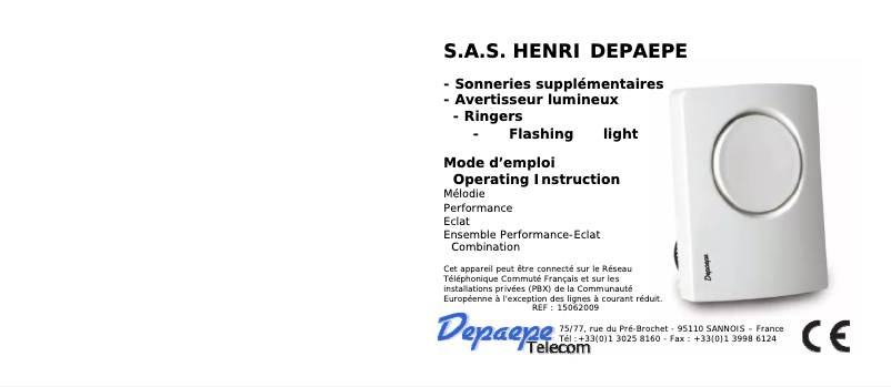 Page 1 de la notice Manuel utilisateur Depaepe Eclat