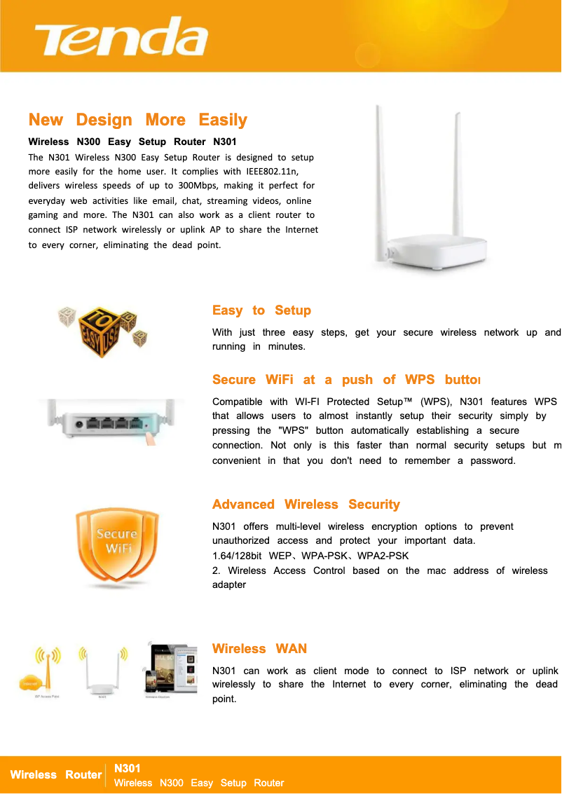 Page 1 de la notice Fiche technique Tenda N301