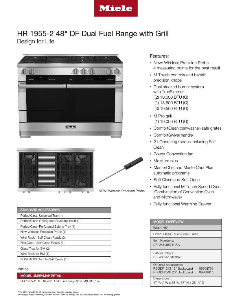 Page 1 de la notice Fiche technique Miele HR 1955-2