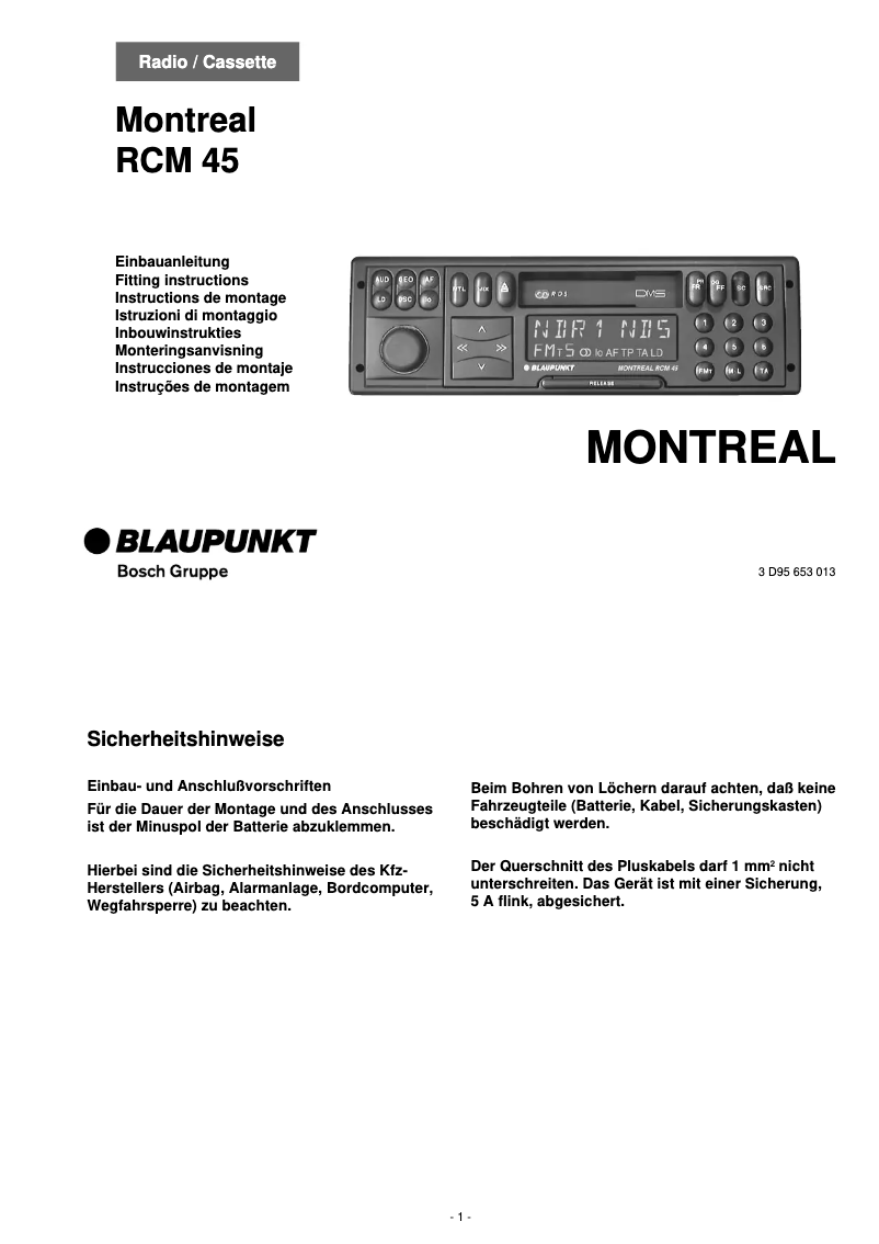 Page 1 de la notice Manuel utilisateur Blaupunkt Montreal RCM 45