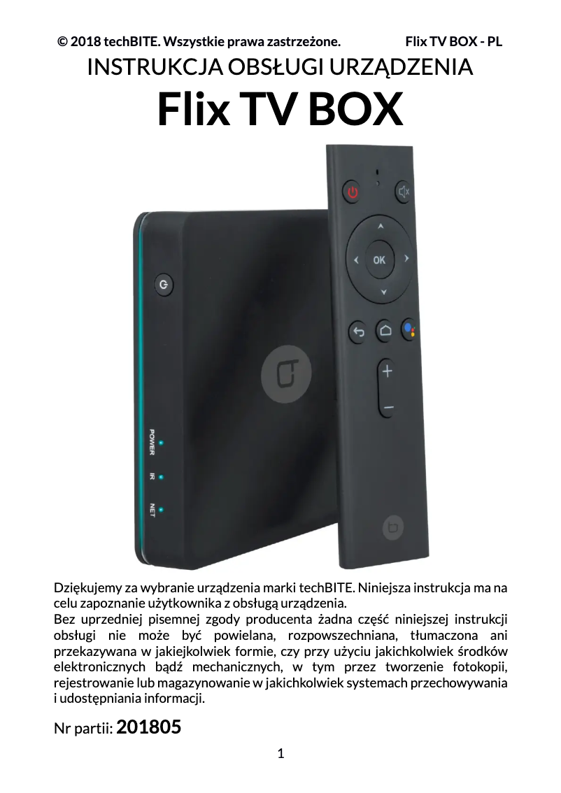 Image de la première page du manuel de l'appareil Flix TV BOX