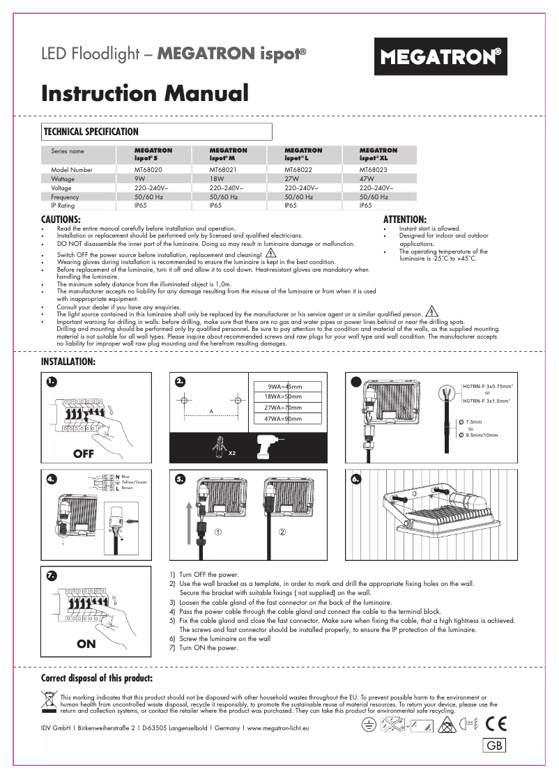 Page n°1 - Manuel utilisateur Megatron MT68022