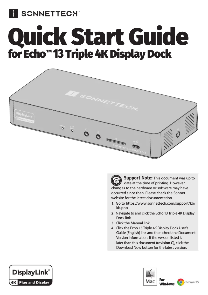 Image de la première page du manuel de l'appareil Echo 13 Triple 4K Display Dock