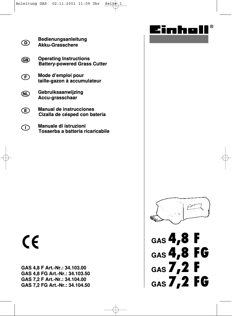 Page 1 de la notice Manuel utilisateur Einhell GAS 4,8 FG