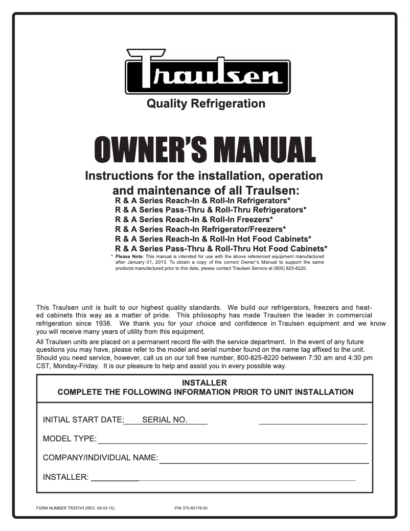 Página 1 del manual Manual de usuario Traulsen AHT232NUT-FHG