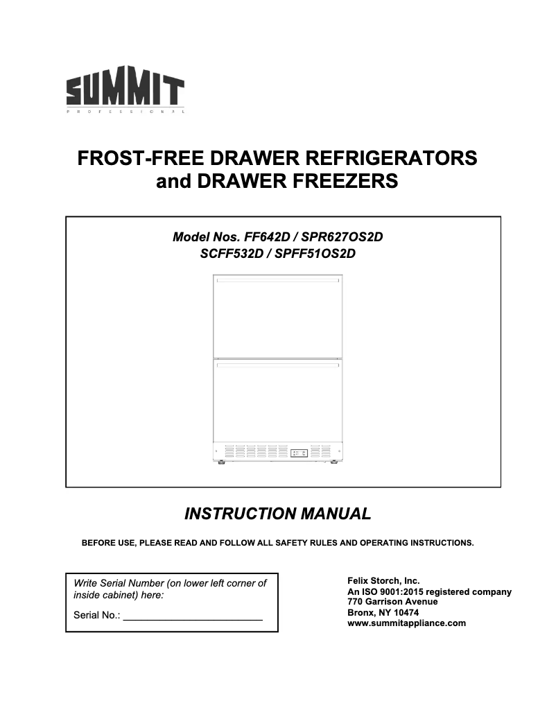 Page n°1 - Guide d'installation Summit SCFF532D