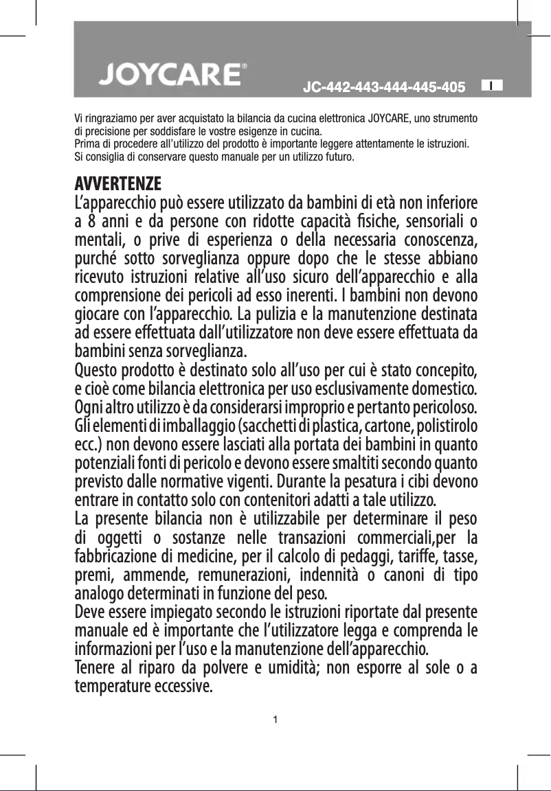 Page 1 de la notice Manuel utilisateur Joycare JC-444