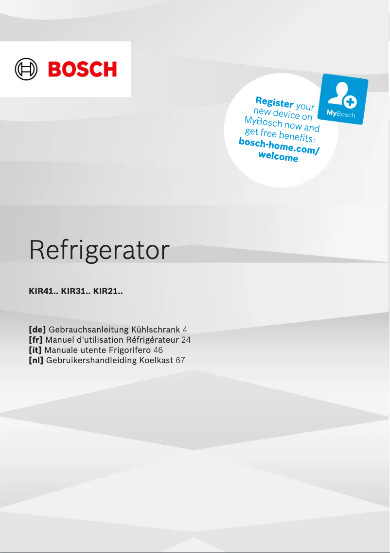 Page n°1 - Manuel utilisateur Bosch KIR21SFE0