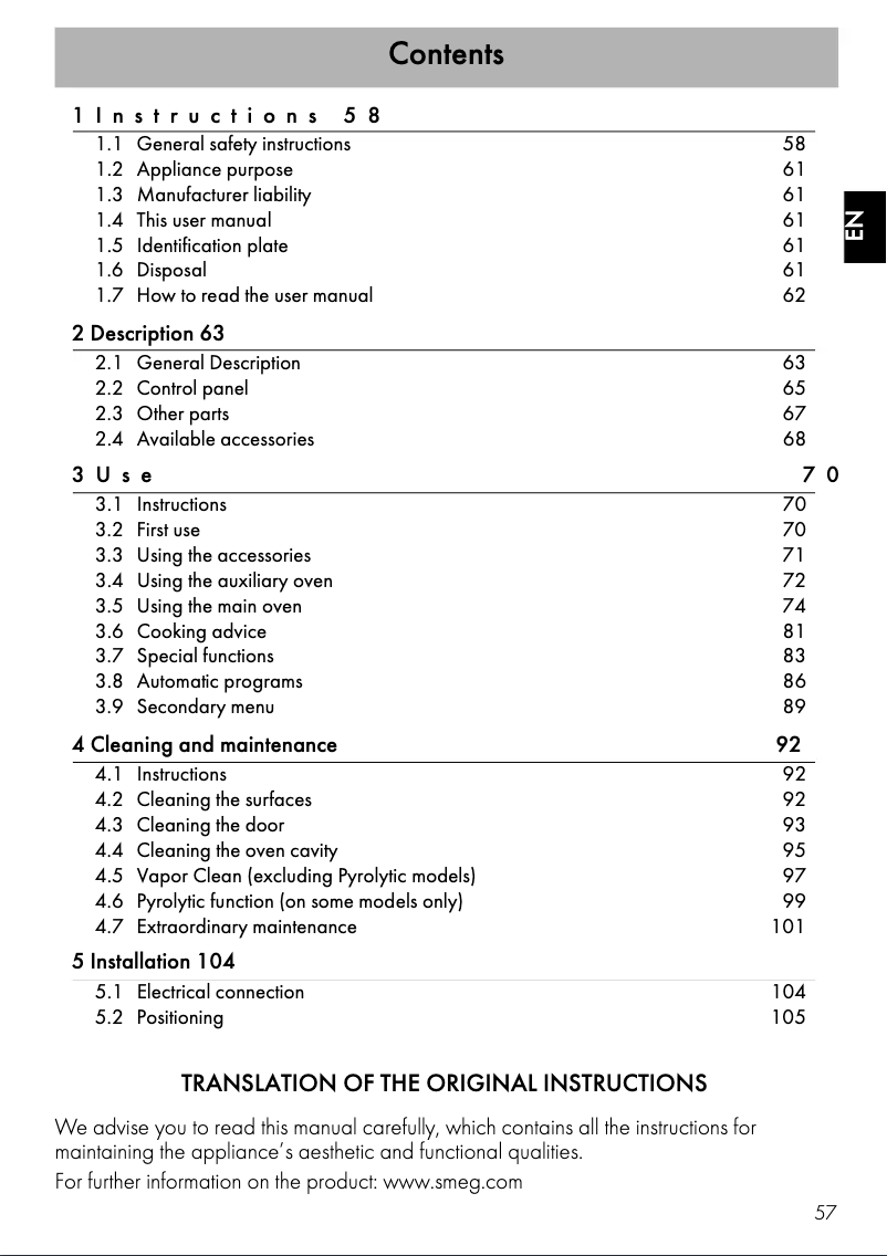 Page n°1 - Manuel utilisateur Smeg DOSF6920N1