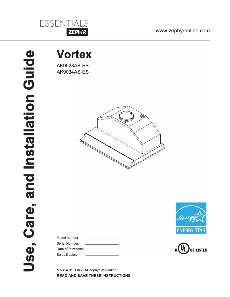 Page n°1 - Guide d'installation Zephyr AK9034ASES