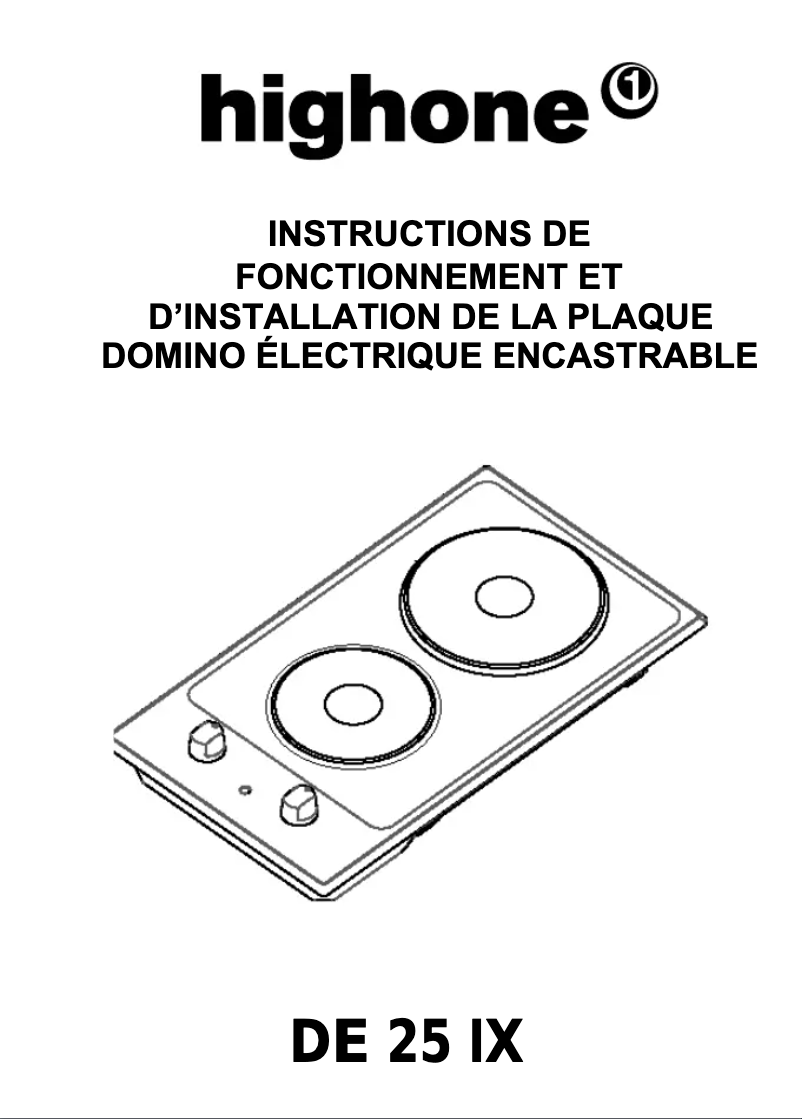 Page 1 de la notice Manuel utilisateur High One DE 25 IX
