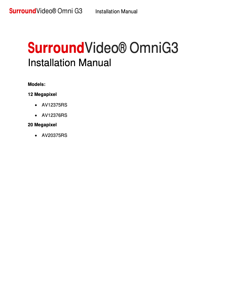 Page 1 de la notice Manuel utilisateur Arecont Vision SurroundVideo Omni G3 AV12376RS