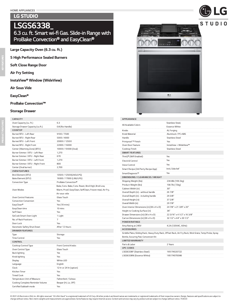 Page n°1 - Fiche technique LG STUDIO LSGS6338N