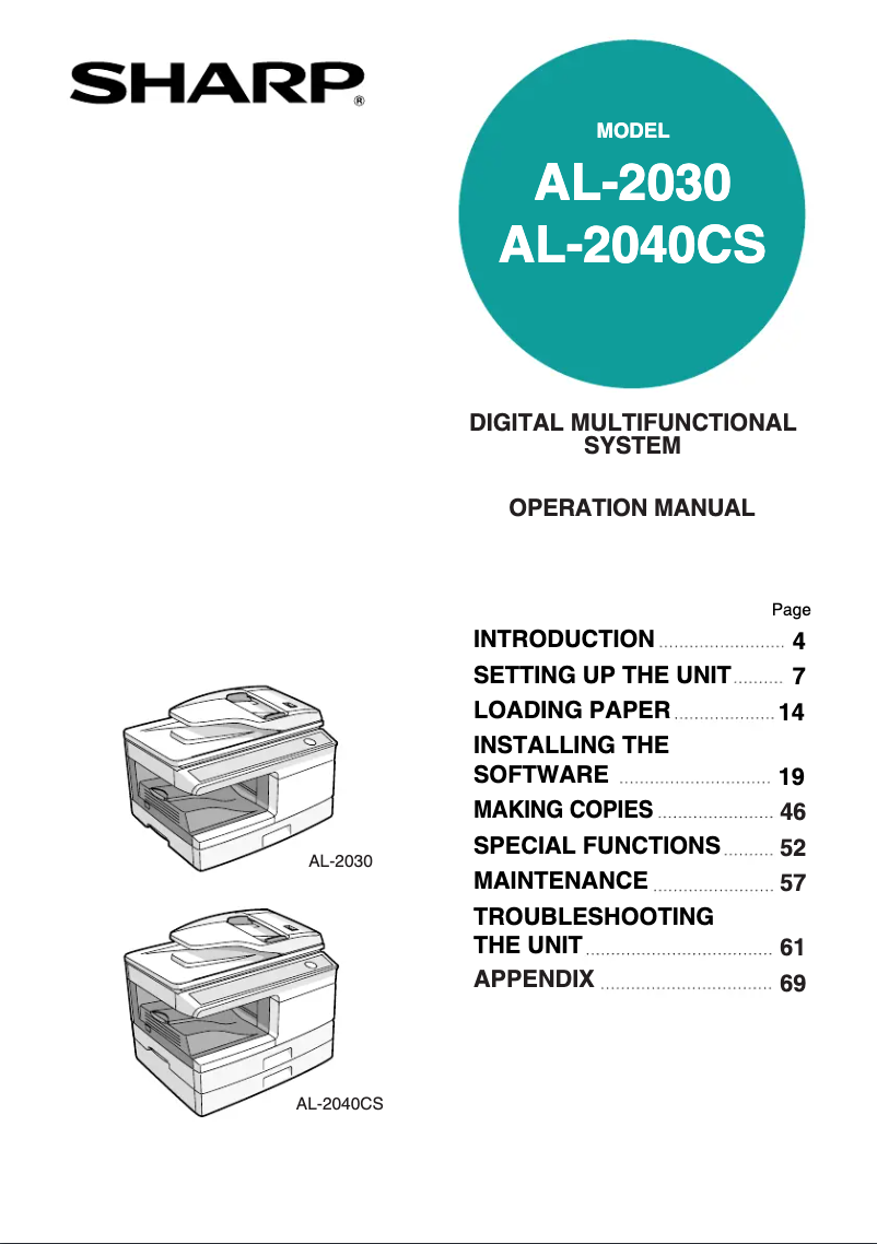 Image de la première page du manuel de l'appareil AL-2040CS