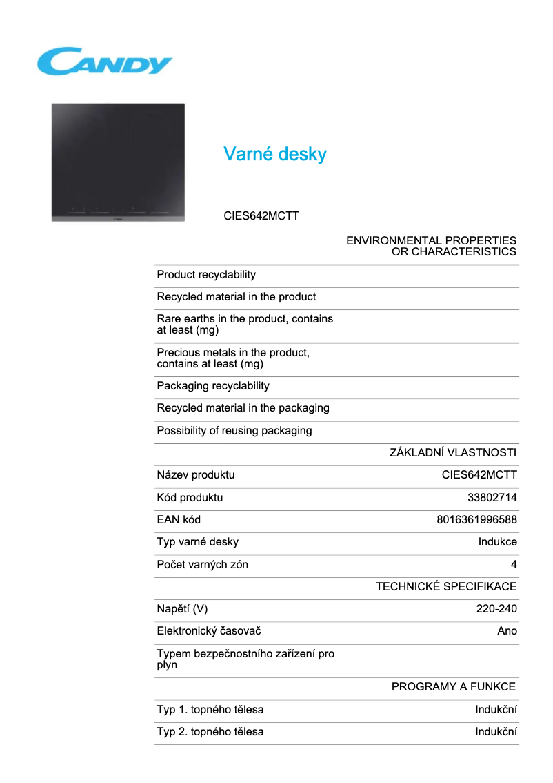 Image de la première page du manuel de l'appareil CIES642MCTT
