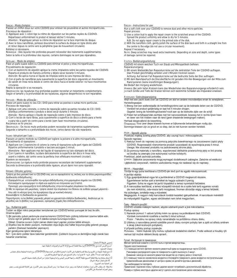 Page n°1 - Manuel utilisateur T'nB CD/DVD repair kit