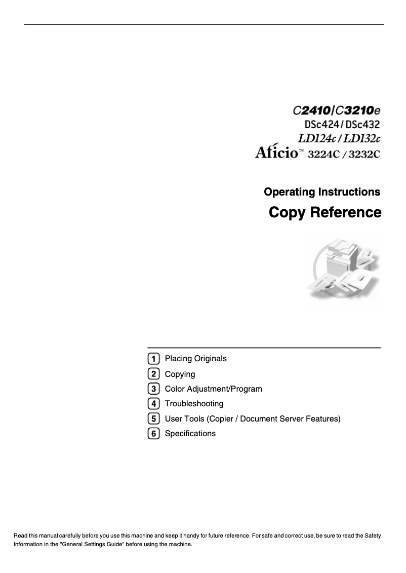 Page 1 de la notice Manuel utilisateur Ricoh Aficio 3224C