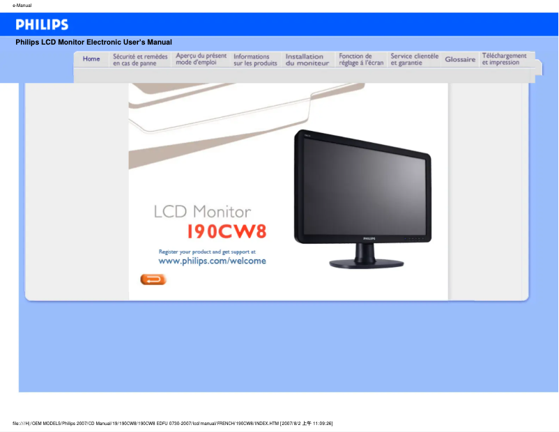 Page n°1 - Manuel utilisateur Philips 190CW8FB