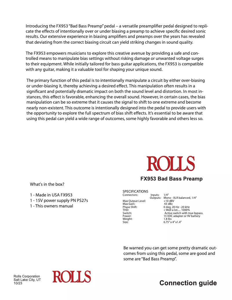 Page 1 de la notice Manuel utilisateur Rolls FX953