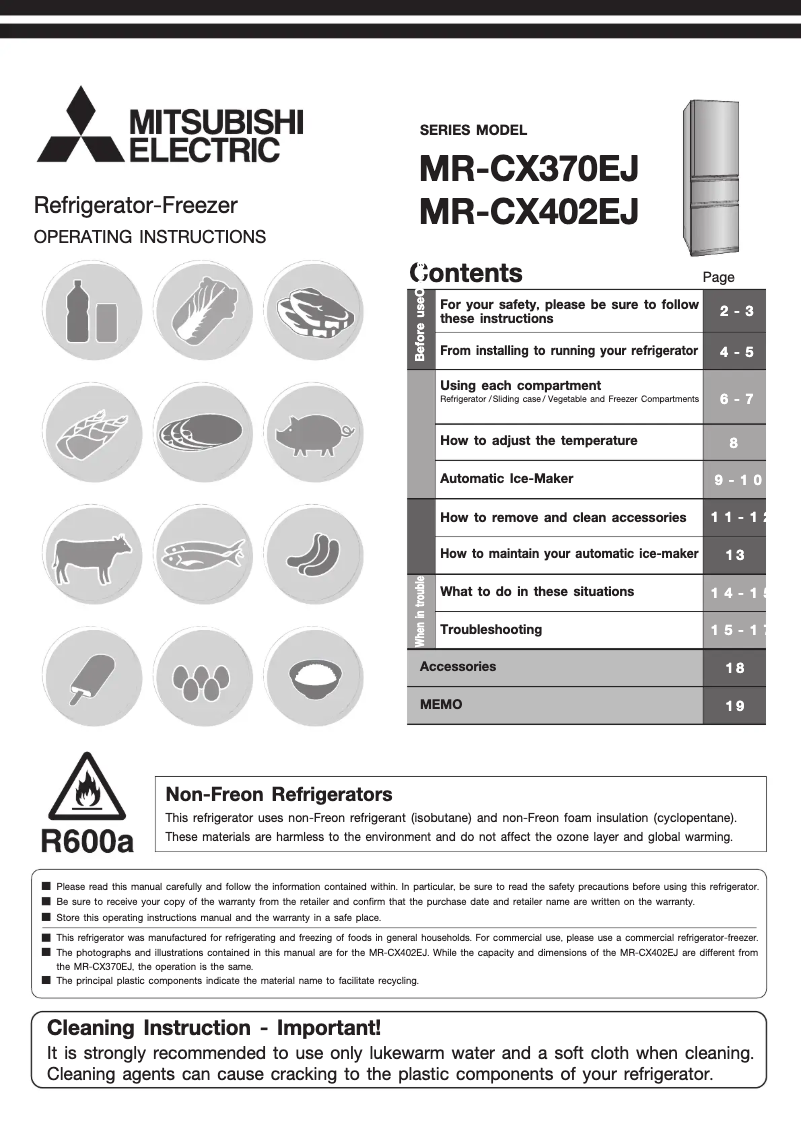 Image de la première page du manuel de l'appareil MR-CX402EJ