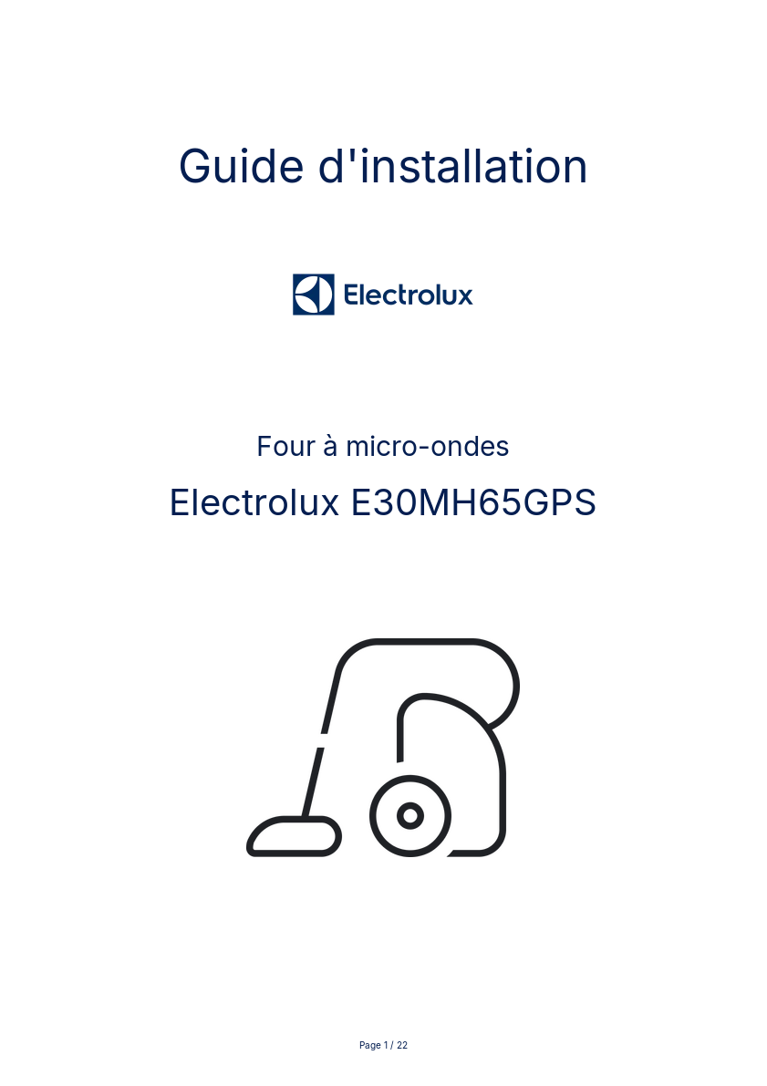 Page n°1 - Guide d'installation Electrolux E30MH65GPS