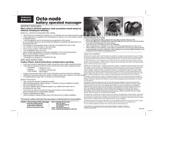 Page 1 de la notice Manuel utilisateur Homedics NOV-35