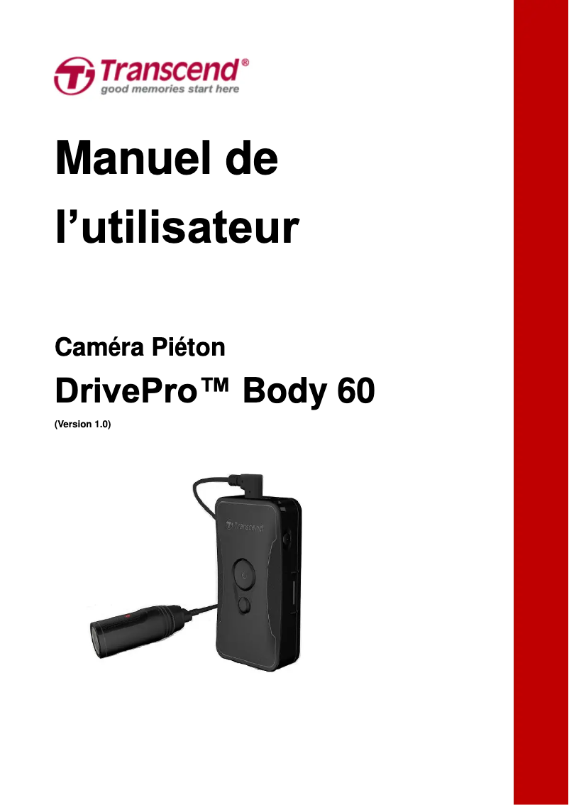 Page 1 de la notice Manuel utilisateur Transcend DrivePro Body 60
