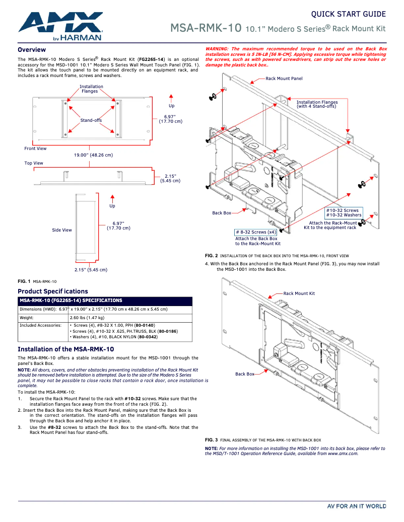 Page 1 de la notice Manuel utilisateur AMX MXA-FMK-10