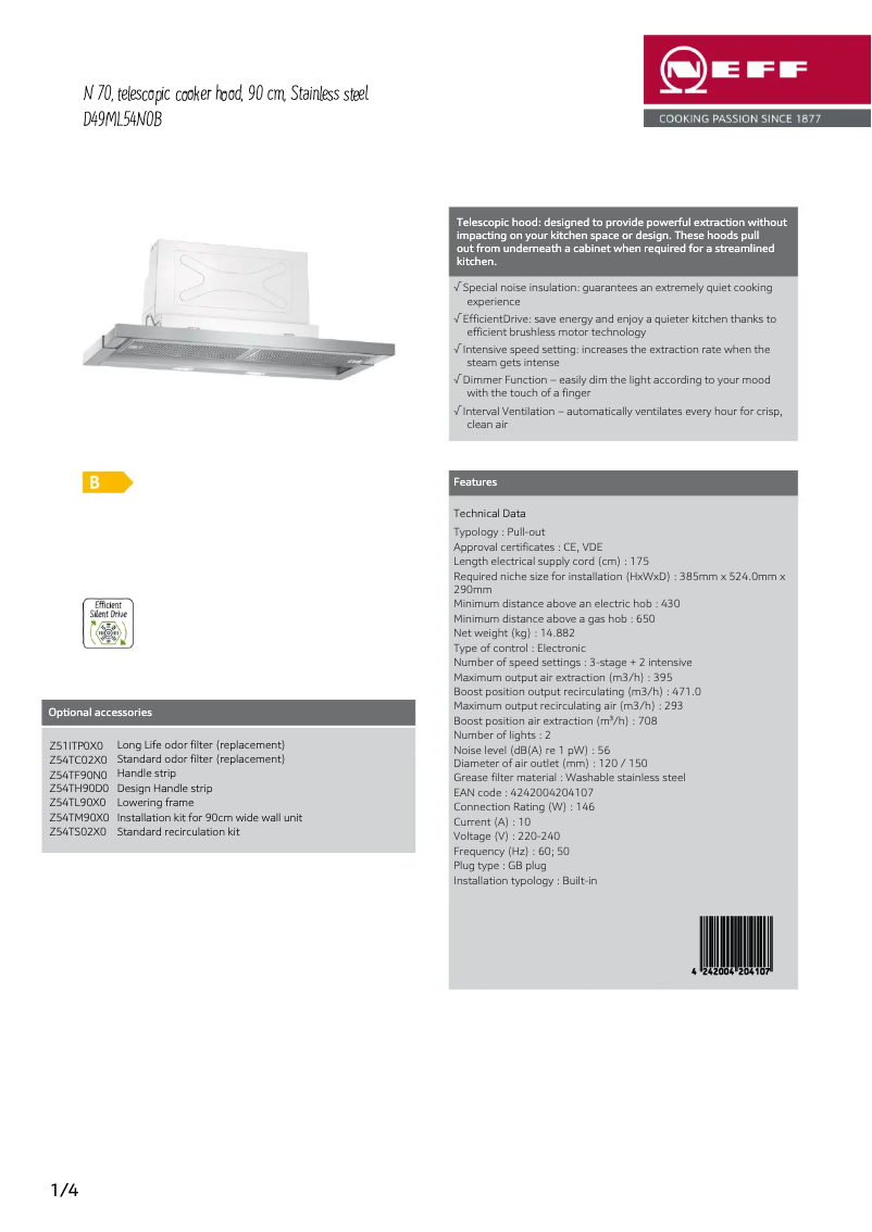 Page n°1 - Fiche technique Neff D49ML54N0B