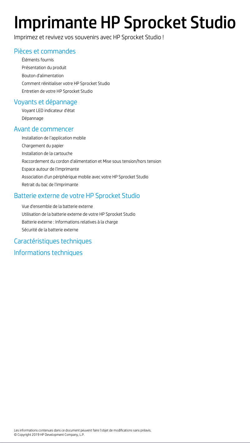 Image de la première page du manuel de l'appareil Sprocket Studio