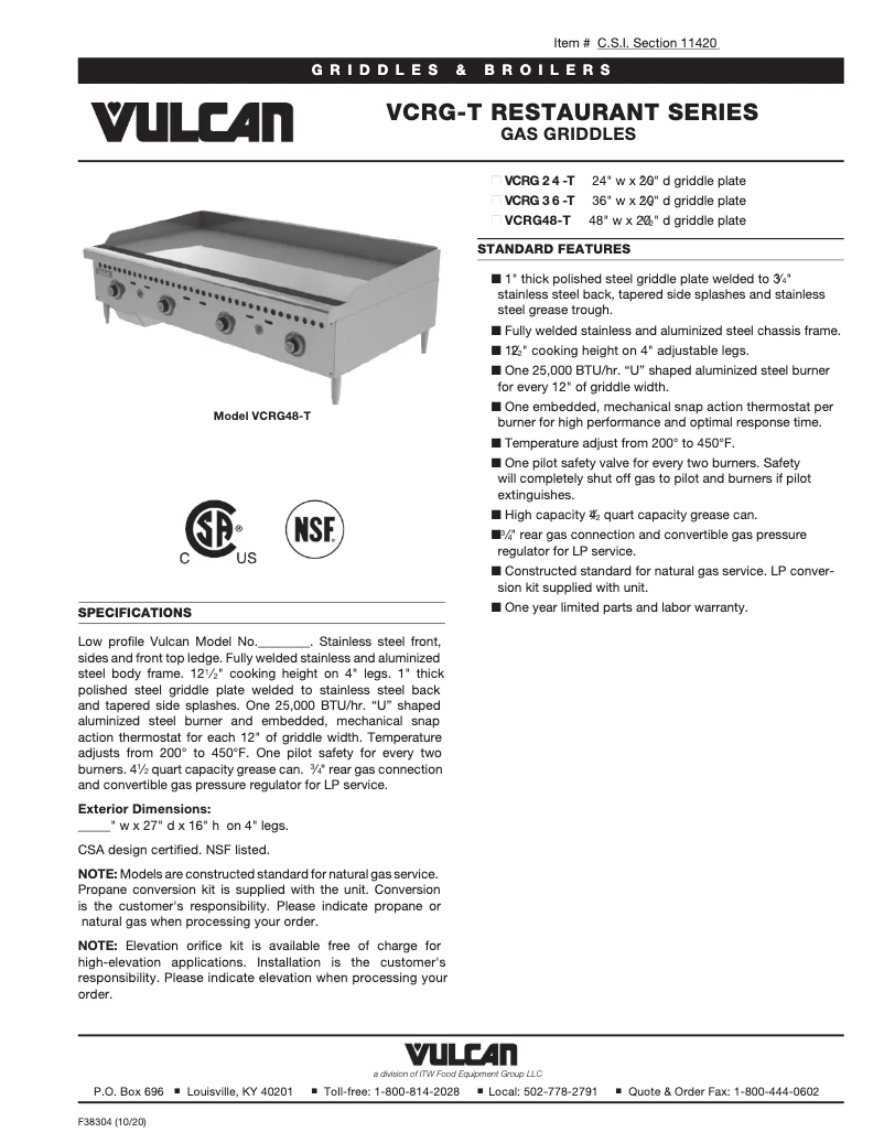 Page n°1 - Fiche technique Vulcan VCRG48-T
