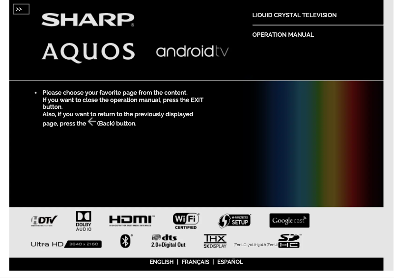 Page n°1 - Manuel utilisateur Sharp LC-70UE30U