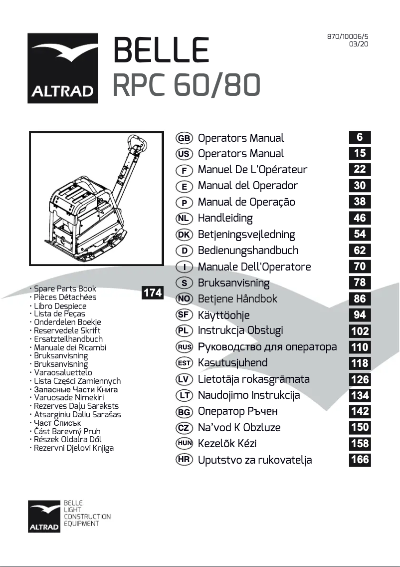 Image de la première page du manuel de l'appareil BELLE RPC 60/80
