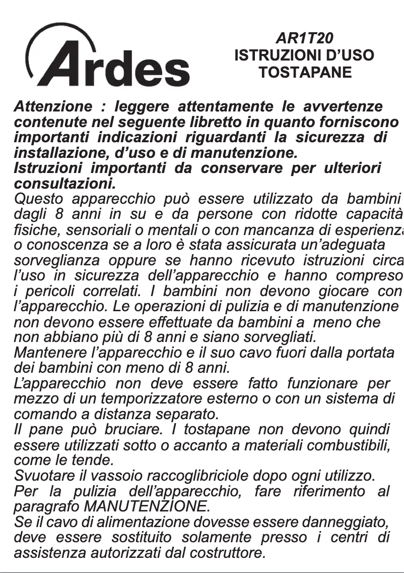 Página 1 del manual Manual de usuario Ardes AR1T20