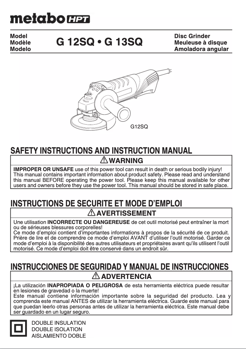 Page 1 de la notice Manuel utilisateur Metabo G 12SQ