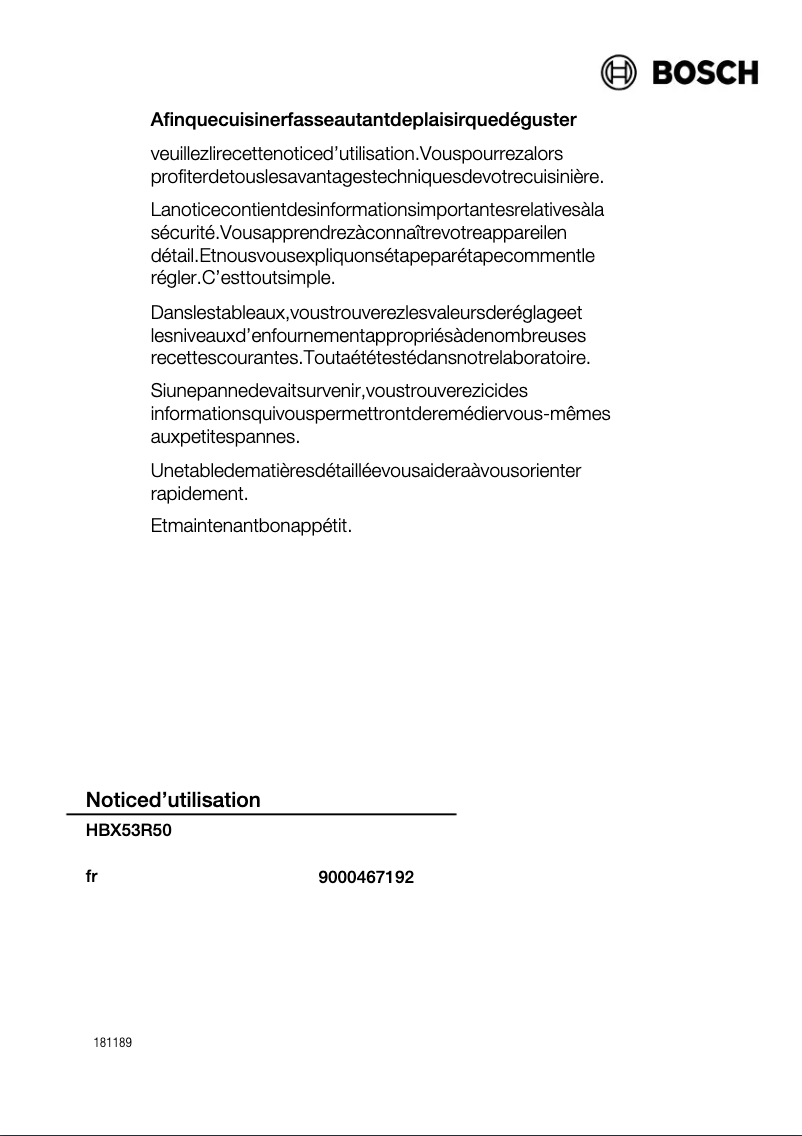 Page 1 de la notice Manuel utilisateur Bosch HBX53R50