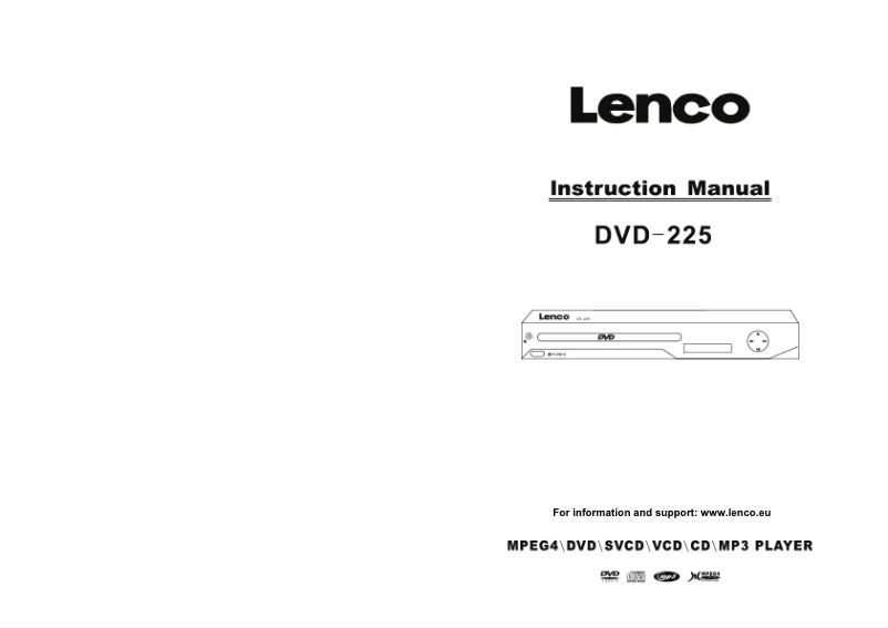 Page 1 de la notice Manuel utilisateur Lenco DVD-225