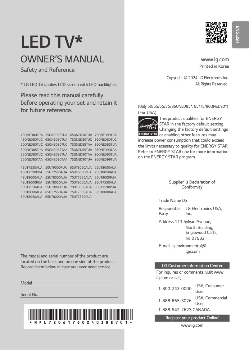 Image de la première page du manuel de l'appareil 65UT8000AUA