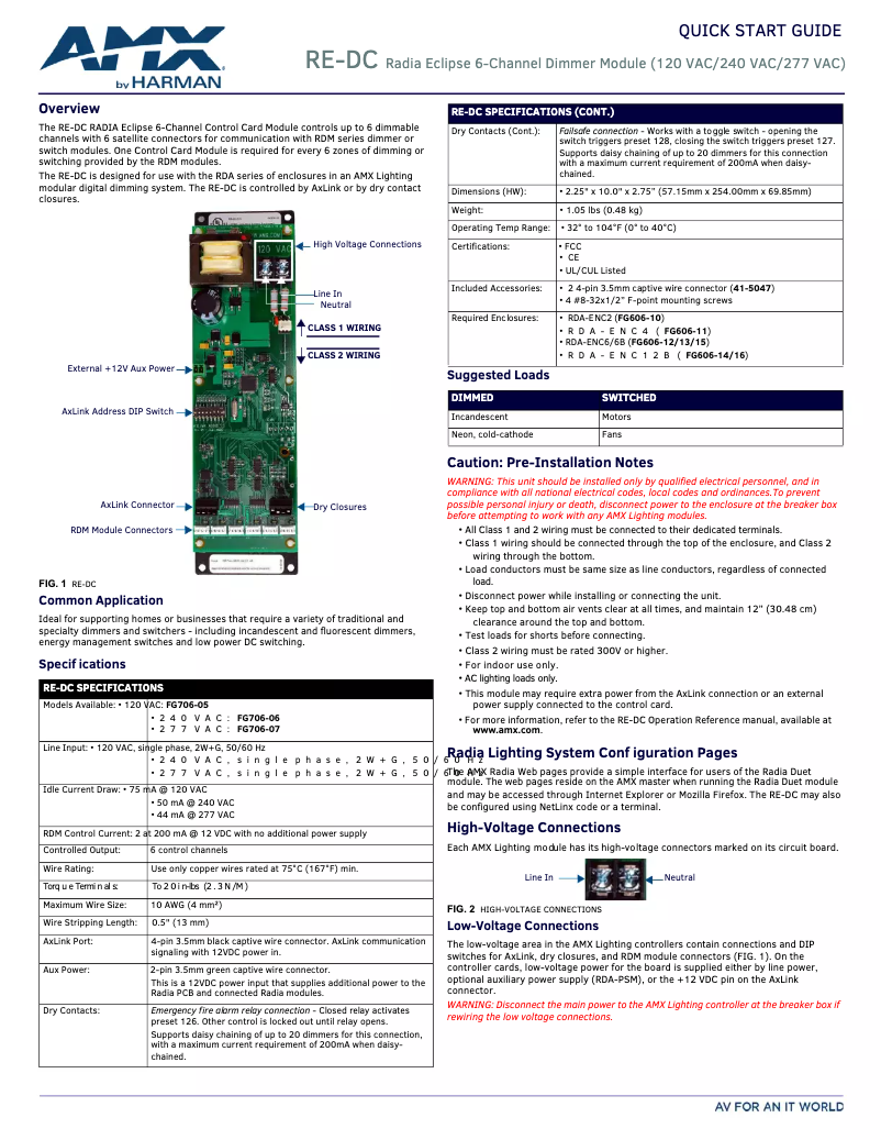 Page 1 de la notice Manuel utilisateur AMX RE-DC