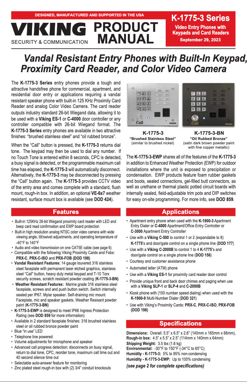 Page 1 de la notice Manuel utilisateur Viking K-1775-3-EWP