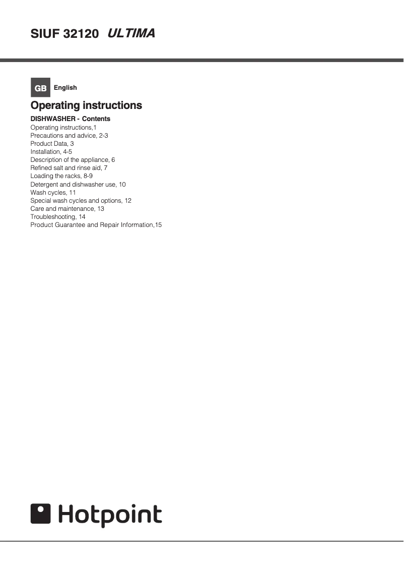 Page n°1 - Manuel utilisateur Hotpoint SIUF 32120 P Ultima