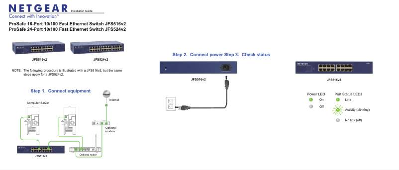 Page 1 de la notice Guide d'installation Netgear ProSafe JFS516v2