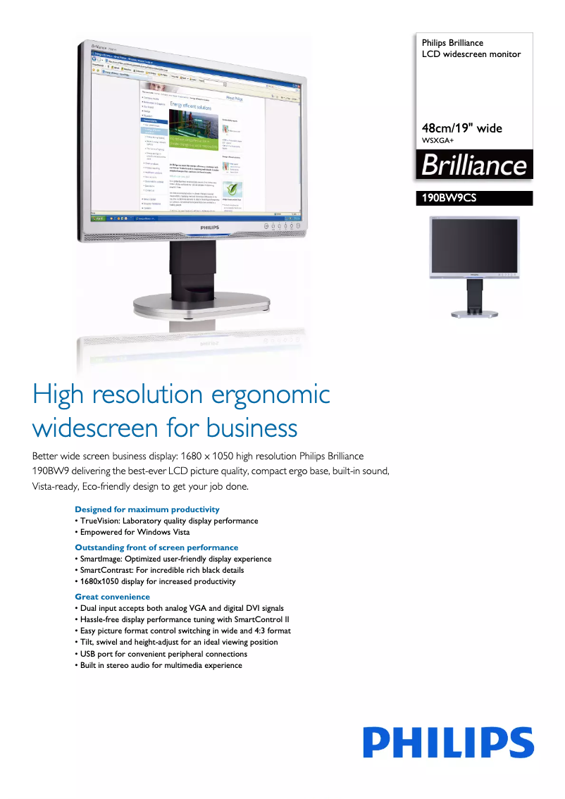 First page image of the manual for Brilliance 190BW9CS