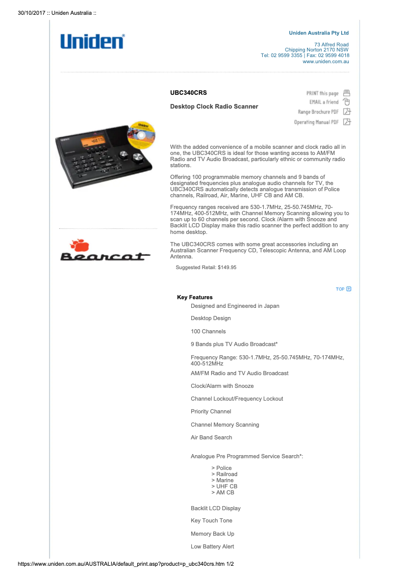 Image de la première page du manuel de l'appareil UBC340CRS