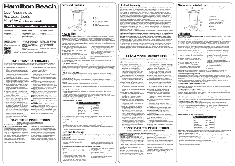 Page 1 de la notice Manuel utilisateur Hamilton Beach 41033