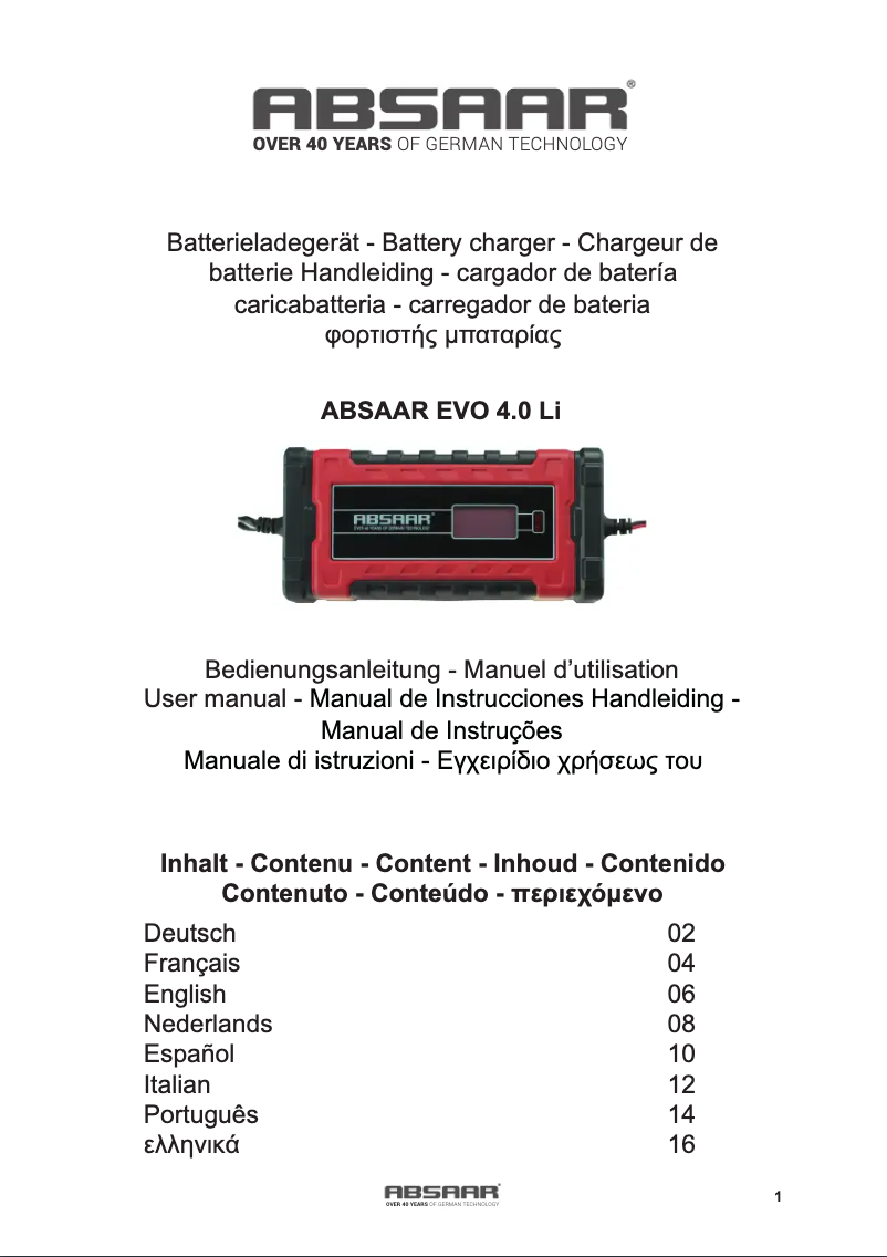 Page n°1 - Manuel utilisateur Absaar EVO 4.0 158004