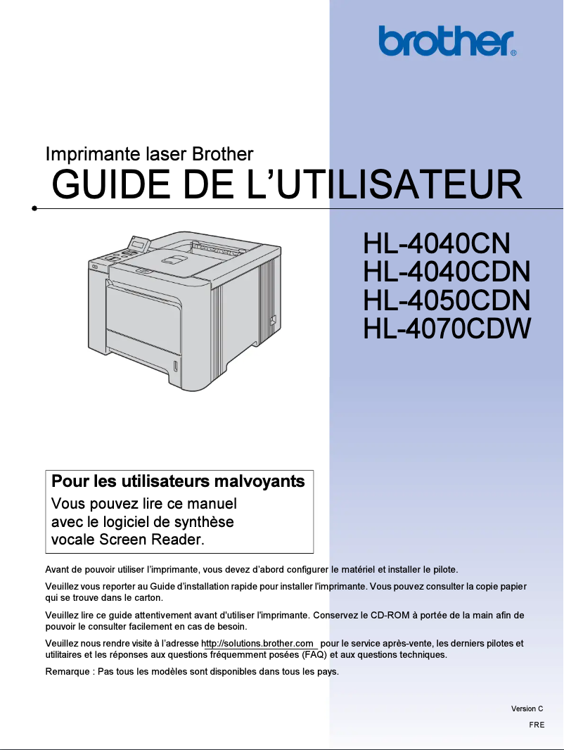 Page 1 de la notice Manuel utilisateur Brother HL-4070CDW