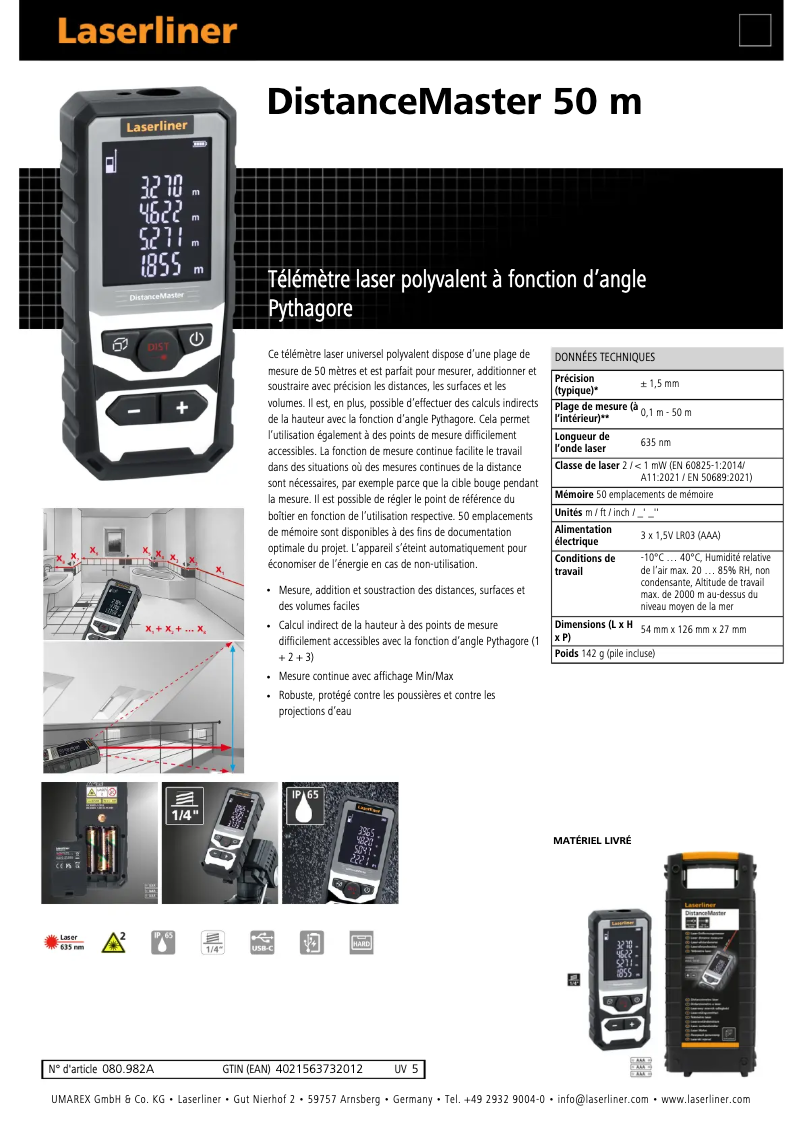 Image de la première page du manuel de l'appareil DistanceMaster 50