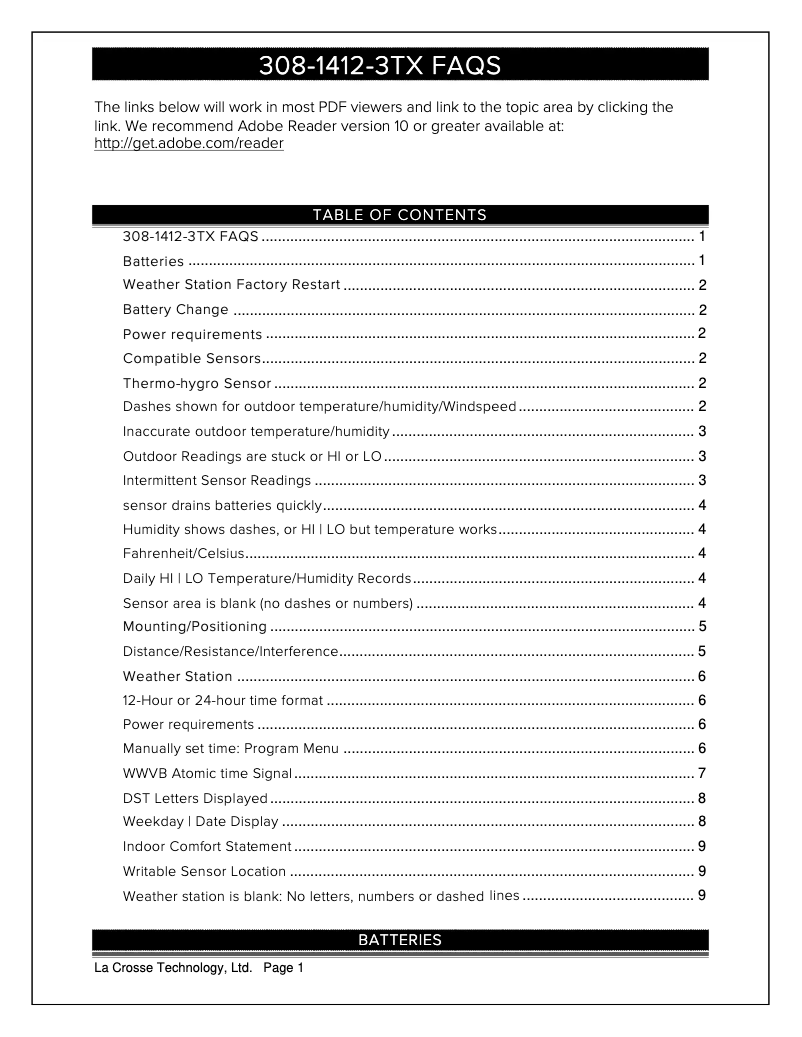 Page n°1 - FAQ La Crosse Technology 308-1412-3TX