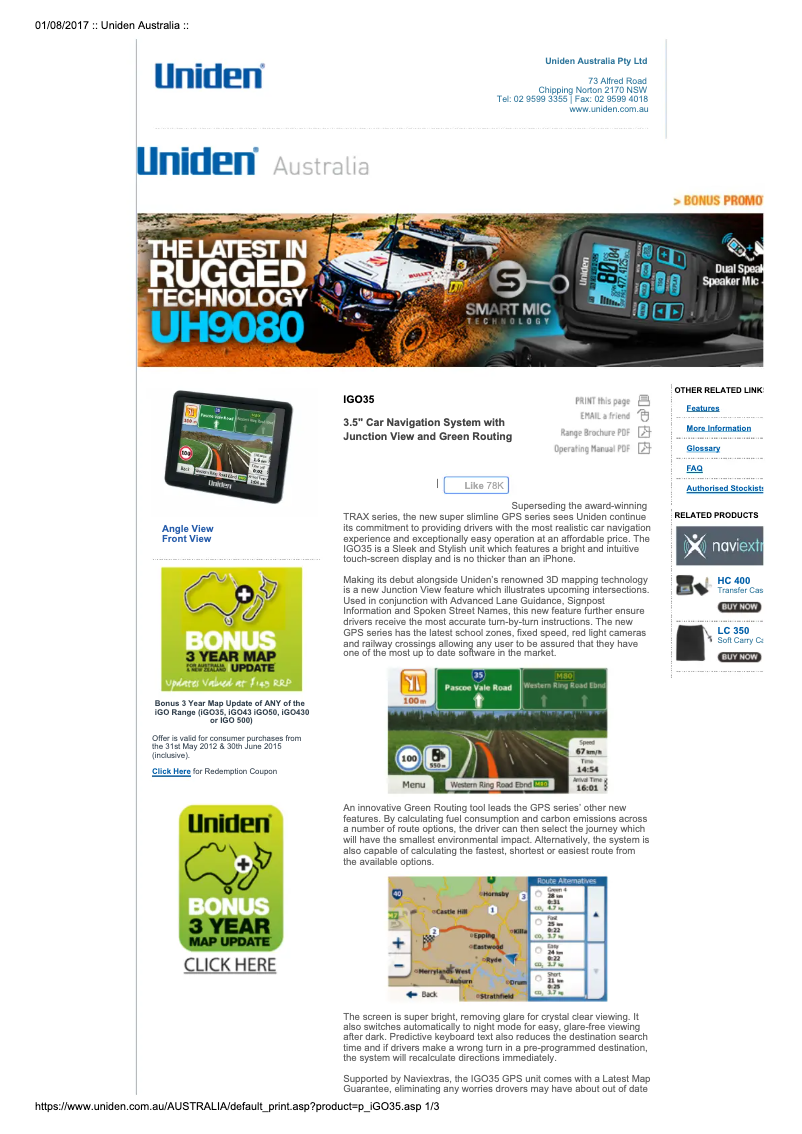 First page image of the manual for iGO 35